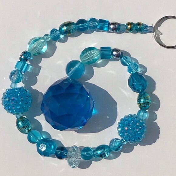 Handmade Other - Beaded Suncatcher Turquoise Blue Crystal Prism Hanging Patio Decor Yard Art